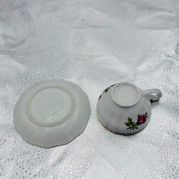 VTG Bone China Teacup‎ Saucer Set Gold Trim Pink Rose Romantic Floral High Tea - Picture 11 of 13